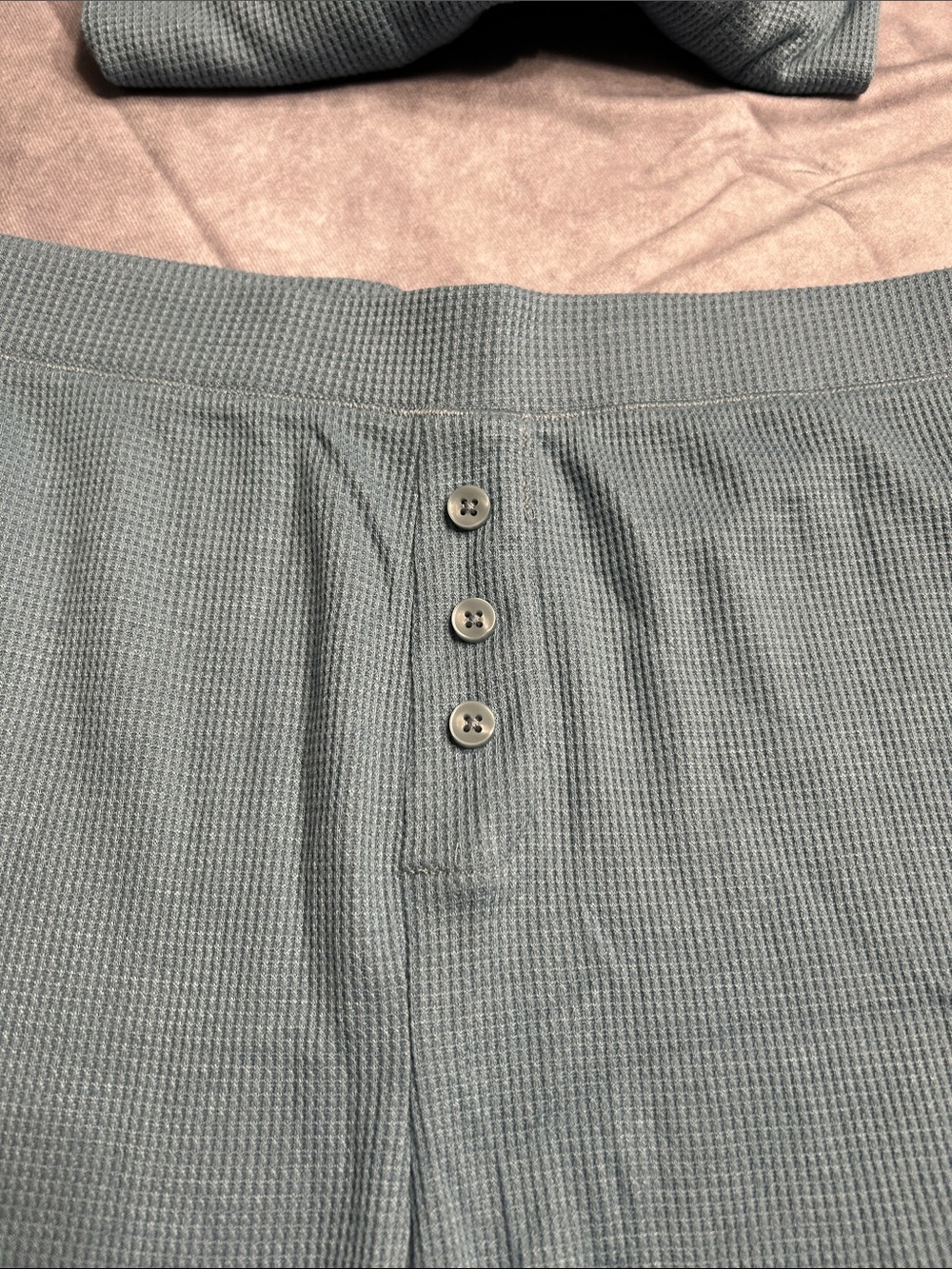 Serra Light Aqua Blue Waffle Knit Henley Short Pajama Set - Picture 4 of 12